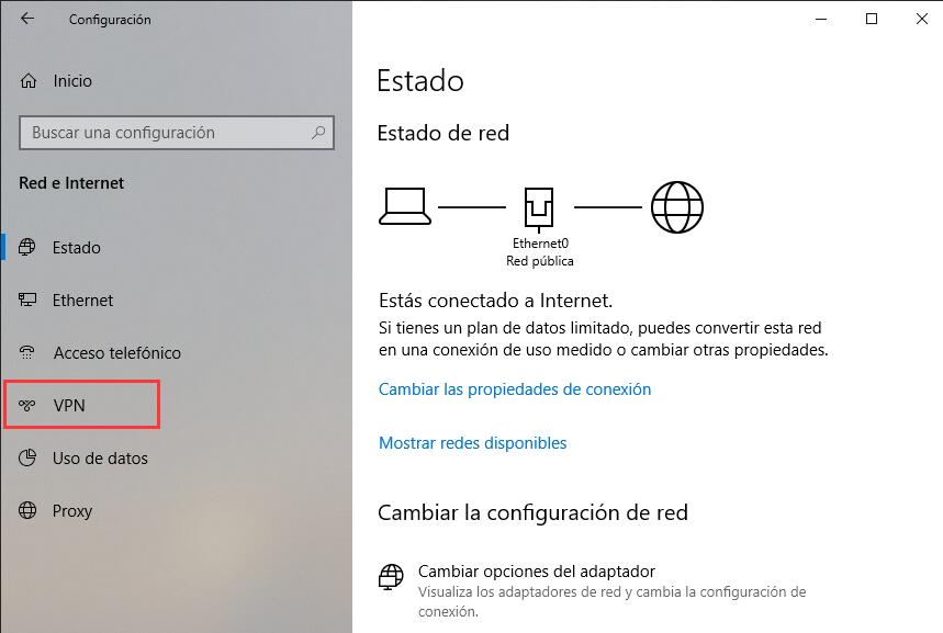Configurar VPN en Windows 10