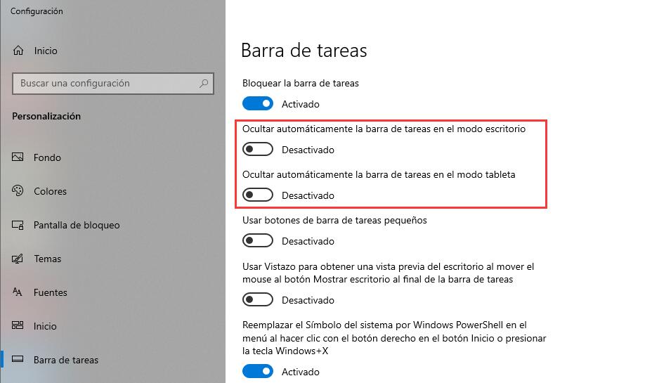 Ocultar automáticamente la barra de tareas