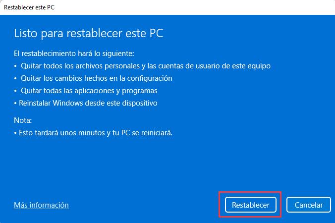 Resetear Windows 11 