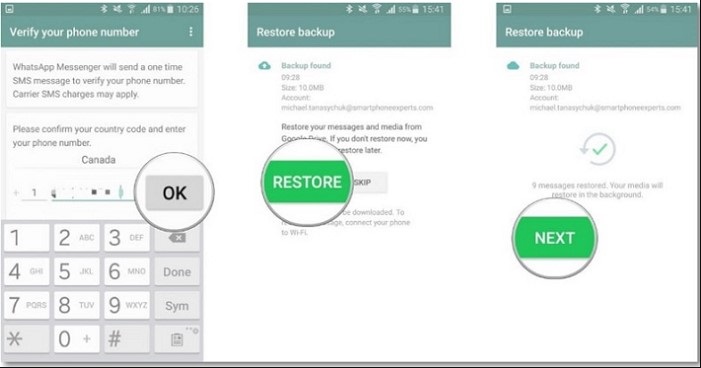 Restaurar Datos de WhatsApp desde la copia de seguridad de Google Drive